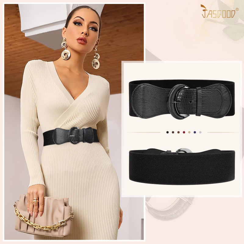 JASGOOD Women Stretchy Wide Waist Belt for Dress Ladies Vintage Elastic Belt - Image 5